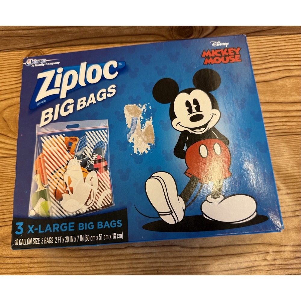 Ziploc Mickey Mouse 3 XL Big Bags Disney 10 Gallon X-Large Handle Stand Fill